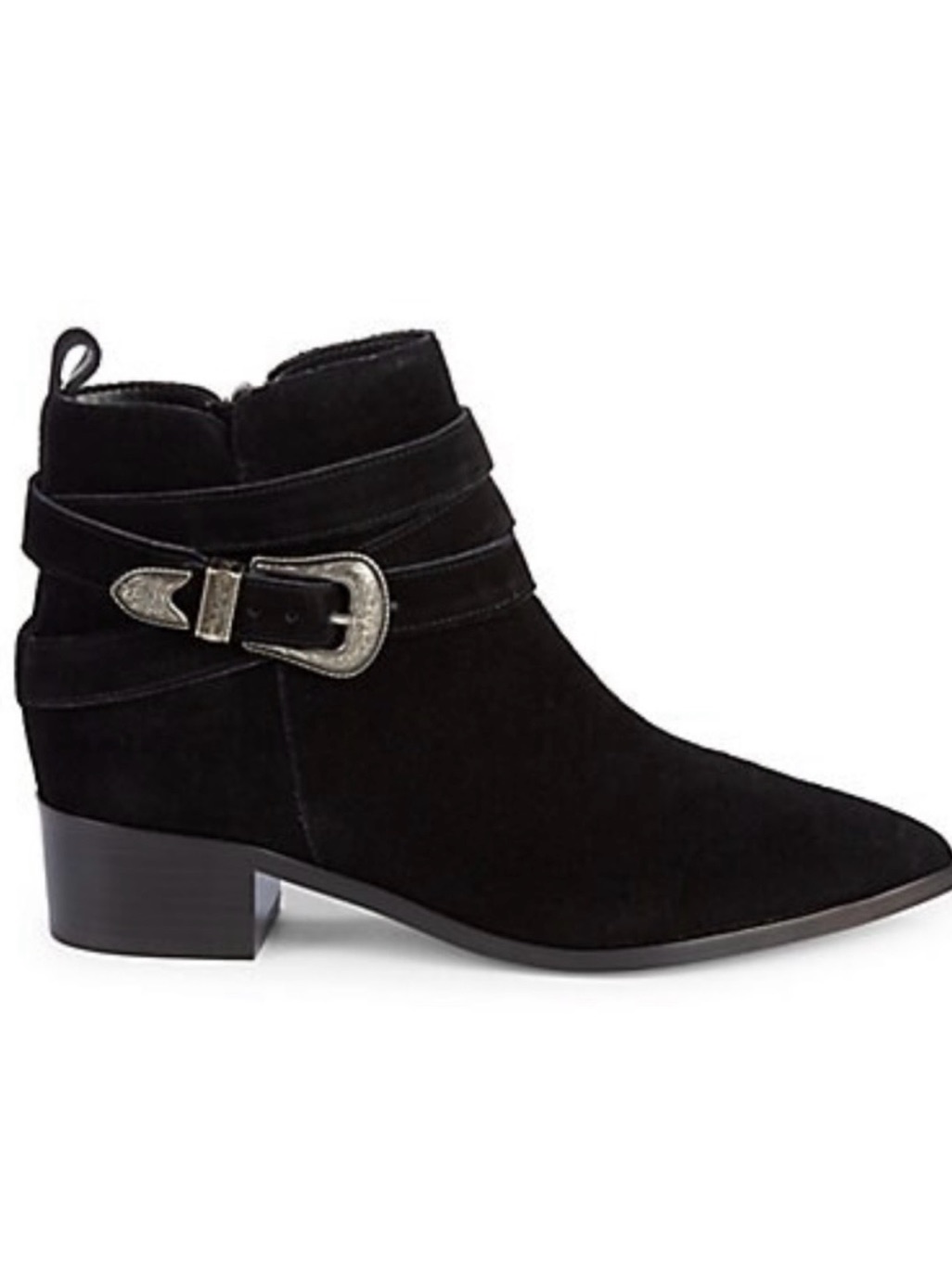 Marc Fisher Black Suede Ankle Boot With Western Buckle